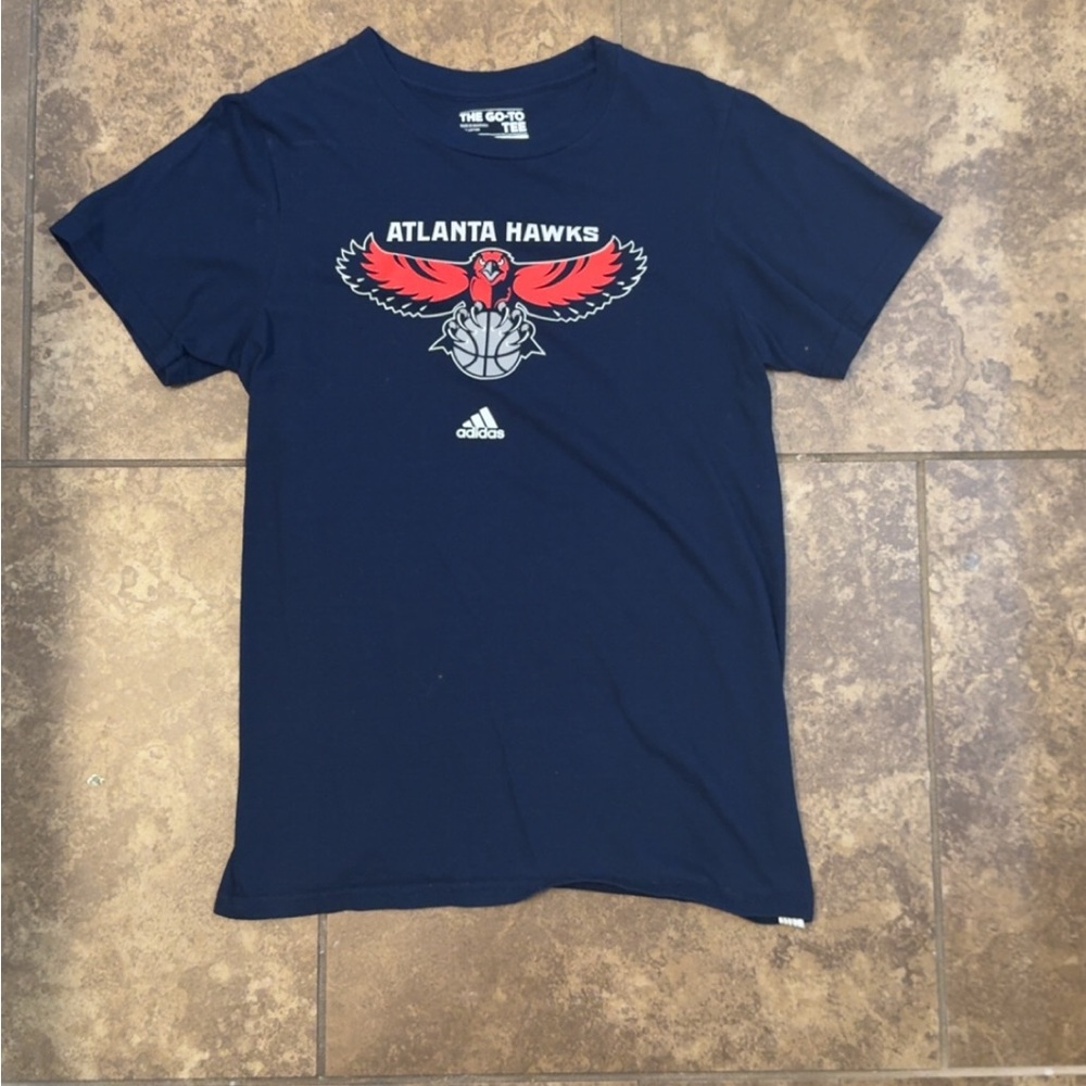 Adidas Atlanta Hawks Navy Tee with Red Logo